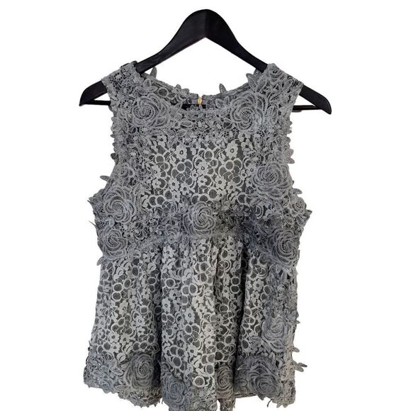 POL Grey Lace Embroidered Sleeveless Baby Doll Blouse - Picture 1 of 8